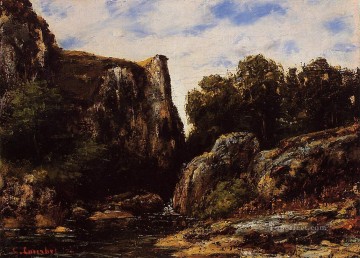  fall Painting - A Waterfall in the Jura landscape Gustave Courbet Mountain